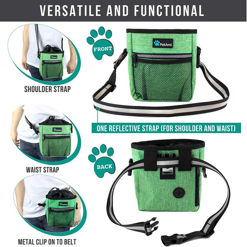 PetAmi Dog Treat Pouch, Pet Treat Pouch for Training, Dog Walking Bag Holder for Kibbles, Pet Food Toy, Dog Trainer Essentials Supplies, Poop Bag Dispenser, 3 Ways to Wear (Green) - Image 4